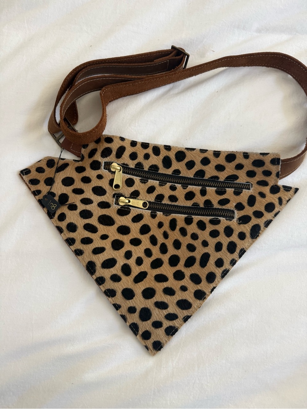 Leopard Print Triangle Cross Body or Belt Bag - Tan & Black